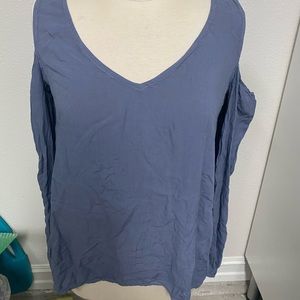 V neck long sleeve blouse with shoulder cutouts